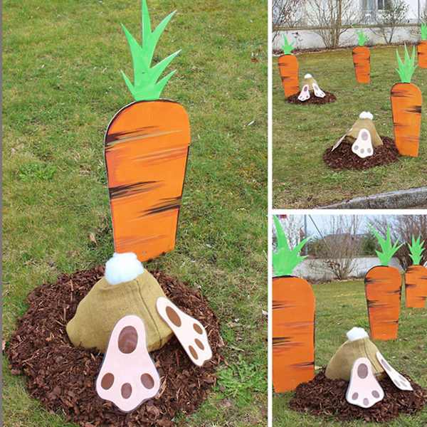 Vattentät vägvisare Kanin Morot Form Plast Påsk Söt Skylt Ställ Ornament för Dekoration Carrot