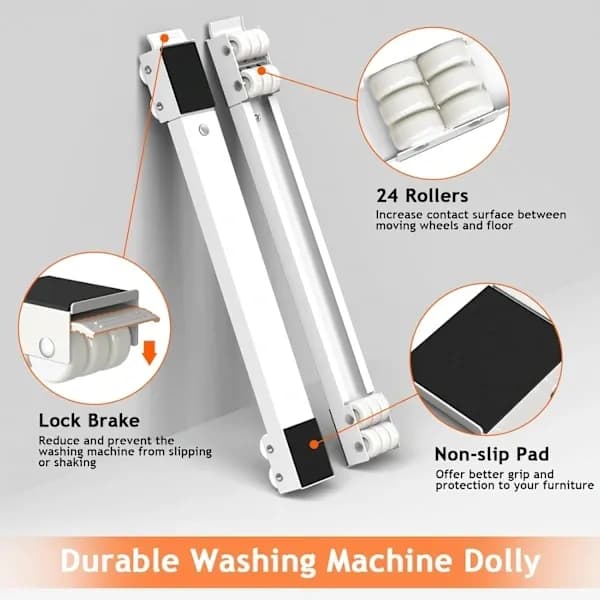 Washing Machine Mover, Adjustable Furniture Wheels, Portable Roller Base for Washing Machine, Dryer, Refrigerator - White