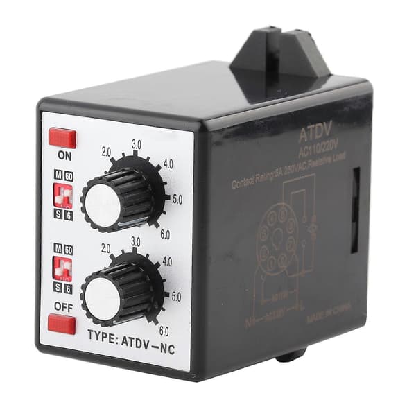 Tænd/sluk dobbelt timerrelæ knapstyring tidsafbryder 6S - 60M AC 220V med dobbelt timer, relæfunktioner