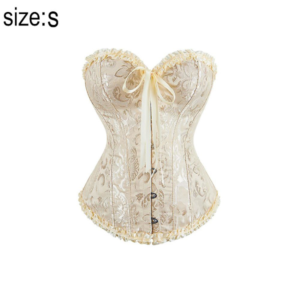 Dam Snörning Benad Overbust Korsett Bustier Underkläder Bodyshaper Topp Prinsesskorsett - Aprikosfärg S