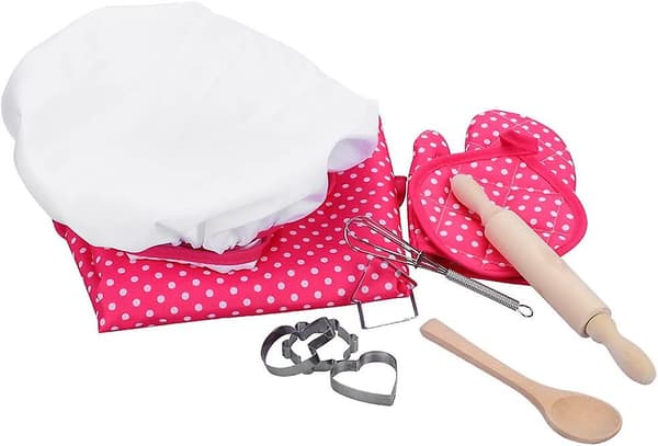 11-delars kockset för barn, köksset för låtsaslek, rollspelsset med kockkläder, förkläde, kockmössa, ugnsvante, perfekt present för jul och födelsedag