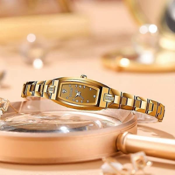 Olevs 5501 Wolfram Stål Armbånd Kvarts Ur Til Damer Guld