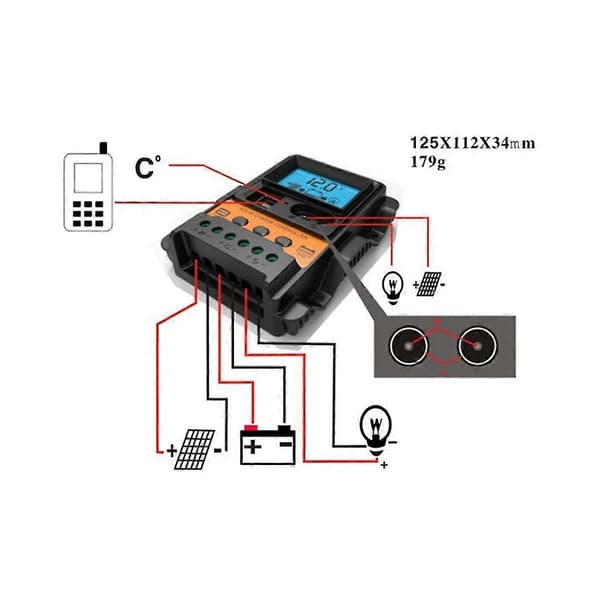 10a Solcelleladerkontroller 12v24v Solcellepanel Batterikontroller Regulator Auto 2 Usb Lcd-skjerm