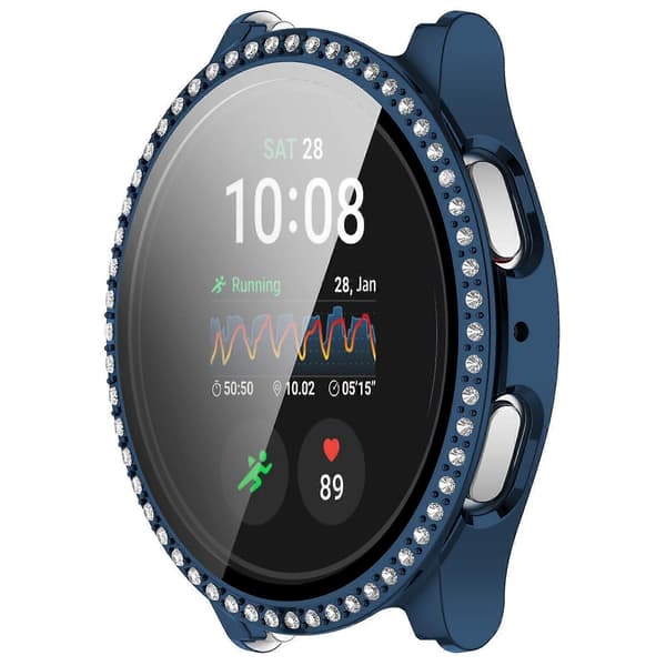 PC-klockfodral med strassdekor och integrerat härdat glas för Samsung Galaxy Watch7 40mm Electroplating Midnight Blue