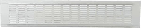 Rektangulärt ventilationsgaller i aluminium för infällning. Mått: 400 x 80 mm.