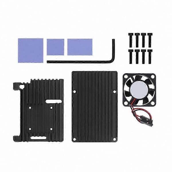 Raspberry Pi 4B aluminiumskabinet med køleventilator og køleplade, termisk pude inkluderet Black
