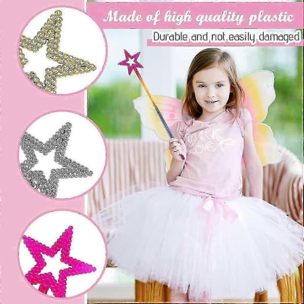 6 stk. englefe-tryllestaver, glitterprinsessestjerner for jenter, jul