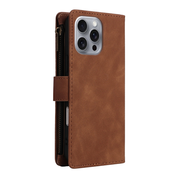 [RM]iPhone 16 Pro Max Case - Crossbody Case with Multiple Card Slots and Zipper Brun