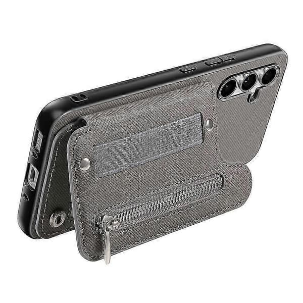 Kompatibel med Samsung Galaxy A26 5G-deksel RFID-kortholder Jeansstofftekstur Skinnbakdeksel med elastisk håndleddsrem Grey
