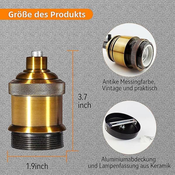 E27 Lampesokkel Solid Keramisk Industriell Adapter Metallbase Lyspæresokkel Antikk Messing 5x9cm