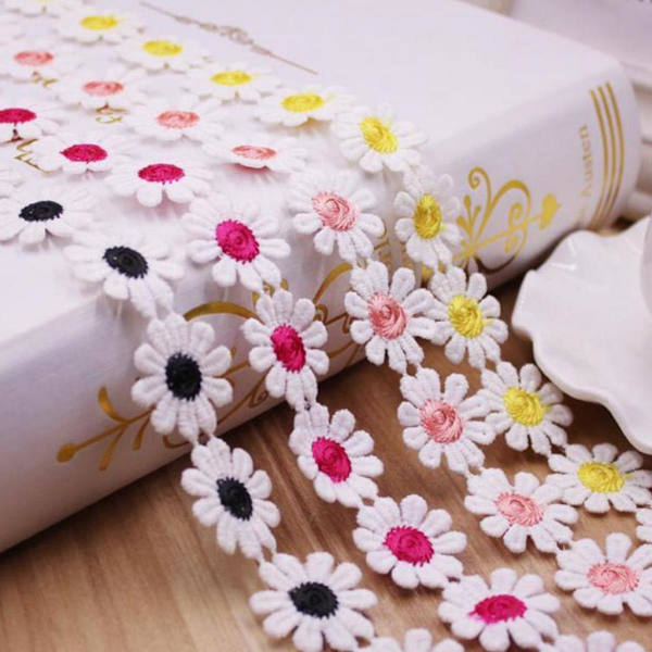 Metervara 25mm Daisy Broderi Spets Kant Applikation Sömnad Band Himmelsblå