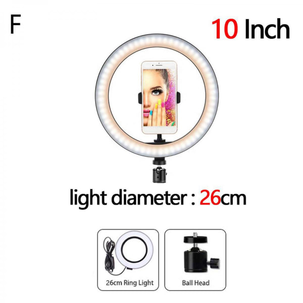 12"/10"/6" justerbar Selfie Ring Light-telefonhållare för YouTube- set F