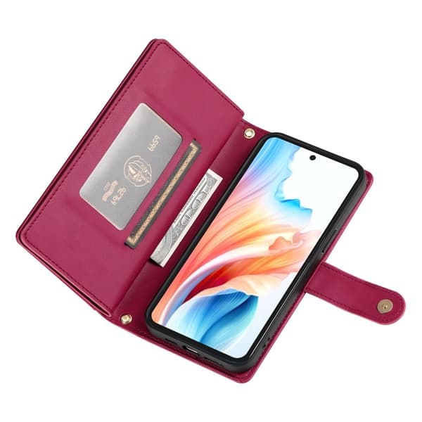 Samsung Galaxy S26 Edge Wallet Case Zipper Faux Leather - Red