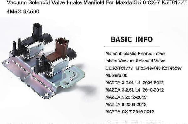 Vakuumindsugningsmanifold magnetventil kompatibel med flere bilmodeller, 1 stk. (Farve: Sort)