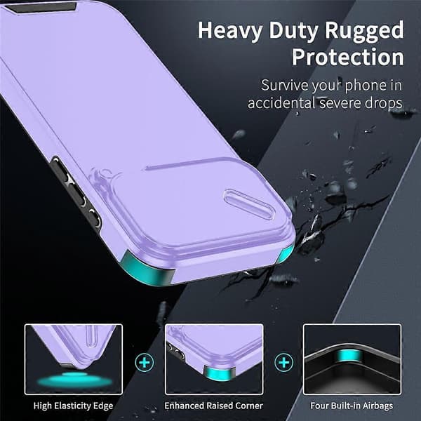 Kompatibelt skal för iPhone 17 Pro PC + TPU-skal med skjutbart kameraskydd Purple