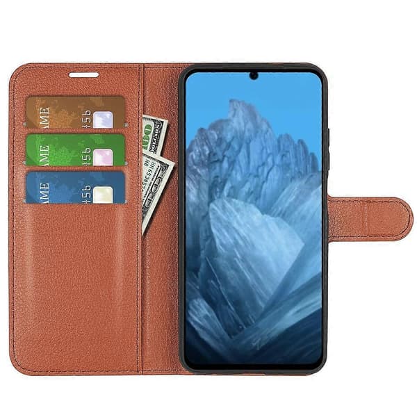 [RM] Litchi læder-telefonetui til Google Pixel 9 / 9 Pro Brown For Google Pixel 9 / 9 Pro