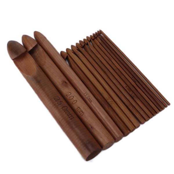 [RM]15 Pieces Crochet Hooks 20cm Carbonized Large Ergonomic Extra Thick Bamboo Crochet Hooks for Beginners Crocheters