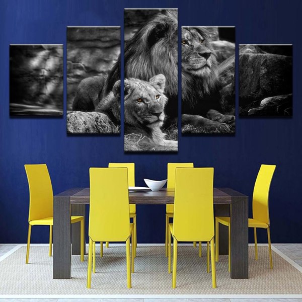 hd 5 panel målningar i modern stil på duk väggkonst dekor för hem svarta vita lejon