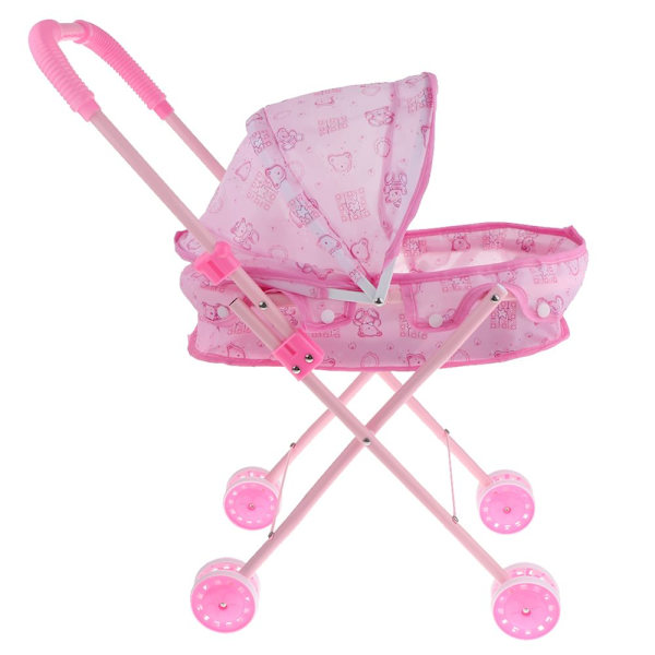 Hopfällbar mini barnvagn med rosa leksaker simuleringsvagn