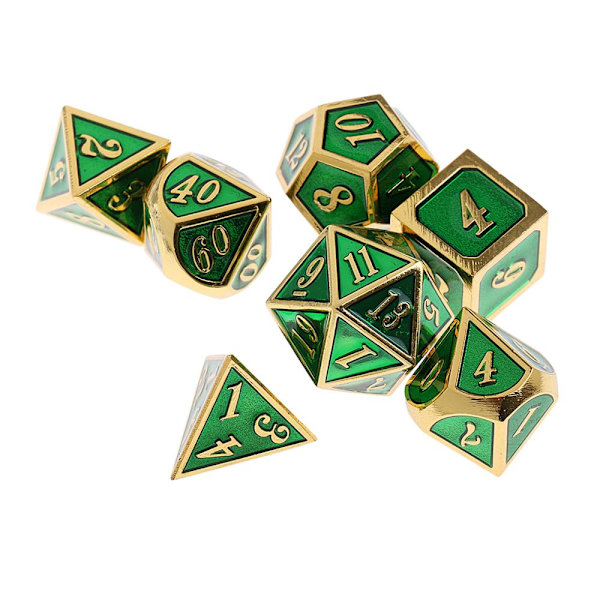 D4-D20 Legering Polyedriska Tärningar för MTG TrPG DND Leksaker - Gyllene Mörkgrön