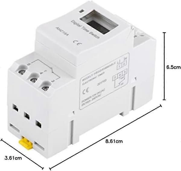 Veckovis, reläbrytare, digital timer, LCD-display, digital veckotimer med programmering, programmerbar digital timer för DIN-skena (THC15A 12V)
