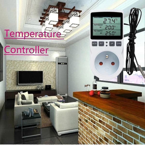 Temperaturregulator 16a 230v stor skærm LCD-display digital termostat stikkontakt til varmemåler [MI]