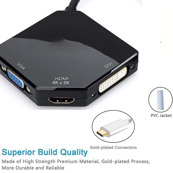 Multi Port Adapter, Kabelansluten Usb-c Typ C 3.1 (Thunderbolt Compatible) Till HDMI Dvi Vga 4 K Kabeladapter Converter För Ny Macbook Pro