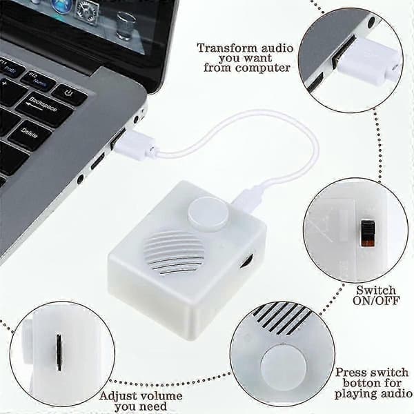 Stemmemodul til plyslegetøj, 16 MB lydafspiller med trykknap, USB genopladelig lydenhed White