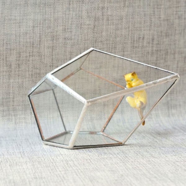 3x Diamant Geometrisk Glas Terrarium Suckulent Luftväxt 12x12x17cm Koppar