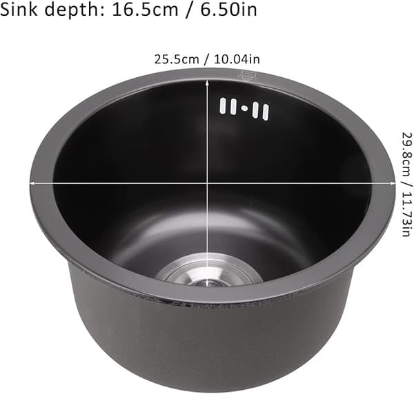 [RM]Black Sink, 11.8\" Dual Mount, Round Single Bowl Deep Sink