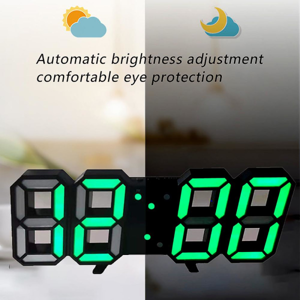 Digital Väggklocka LED Elektronisk Present Väckarklocka Intelligent 3D Digital Klocka Väckarklocka green