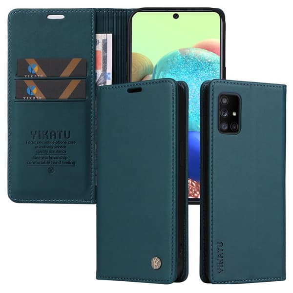 Fodral till Samsung Galaxy A71 4G, Premium PU-läder Flip Plånboksfodral med magnetlås och stötsäkert skydd - Blå