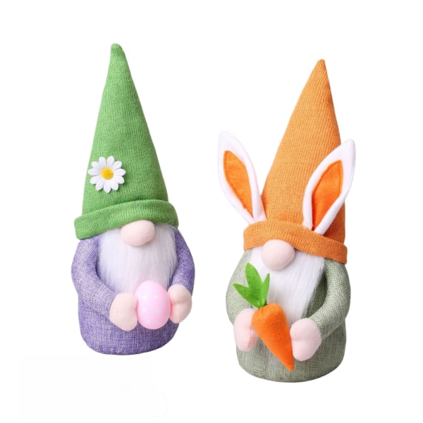 2 Stycken Påskhare Ornament Handgjorda Vår Påsk Tomte Plyschdocka Påsk Heminredning green orange