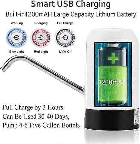 Vattenflaskpump 5 Gallon Vattenflaskdispenser USB-laddning Automatisk dricksvattenpump Bärbar elektrisk vattendispenser Vattenflaskomkopplare