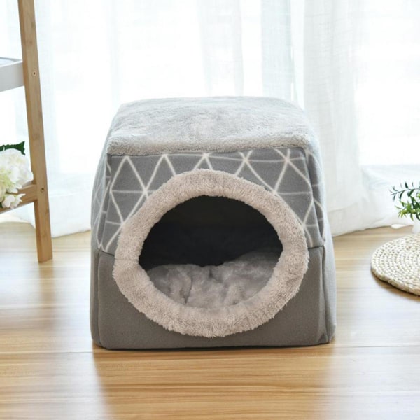 I 1 Soft Pet Cat Bed Kennel Puppy Cave Nest Mat Varmgrå XL