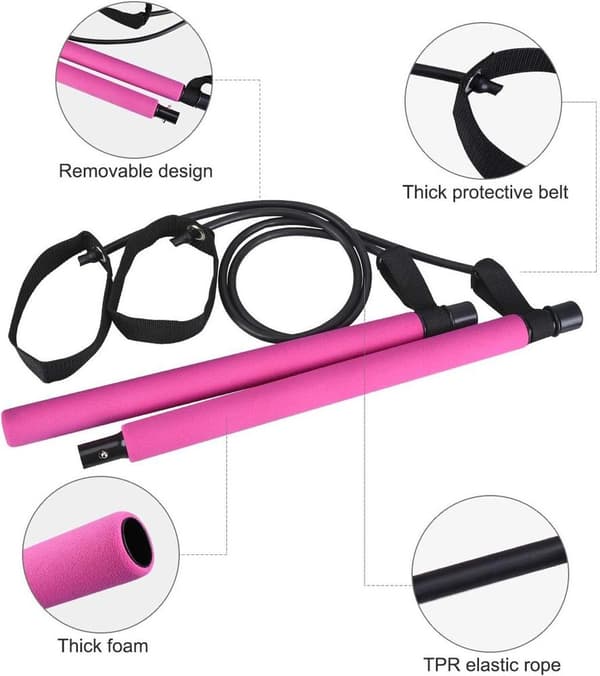 [RM]Resistance Band Portable Pilates Bar Kit Adjustable Toning Exercise Bar