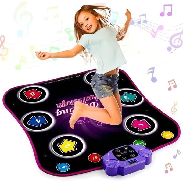 Dansematte for barn - JOULLI - Bluetooth - 5 dansespill - Bi-amp høyttaler - 6 lysende piler