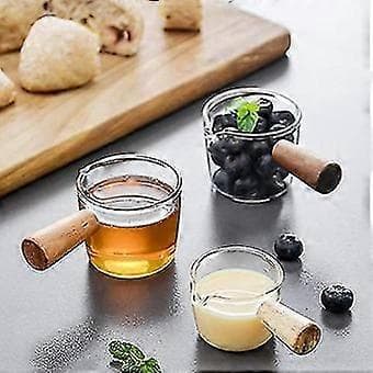 2 stk. gennemsigtig glaskande med træhåndtag, mini kaffe mælkekande. 50 ml-