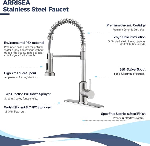 [RM] Kitchen Faucet, Pull-Out Kitchen Faucet, with 10 inch Cove