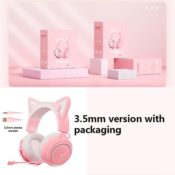 Touch Light Effect Kabelanslutet Game Cat Ear Headset med Mic Wired/2.4G trådlöst datorspel Live Broadcast Girl Headset pink