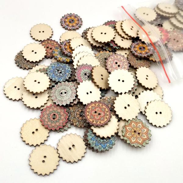 100 Stycken Målade Träknappar för Sömnad DIY Tillbehör 25mm