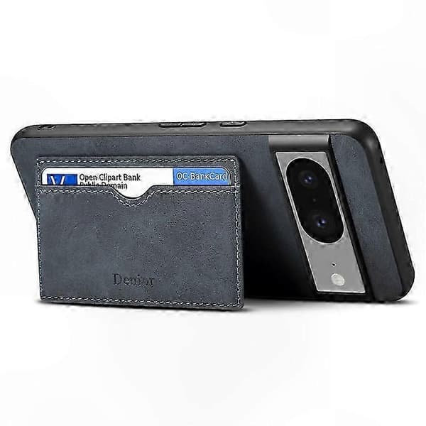 Retro læder TPU PC telefoncover med kortholder til Pixel 8 Grey