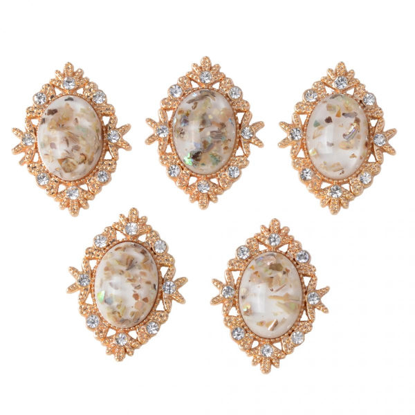 5 Legering Oval Cabochon Akryl Kristallknappar för Smyckestillverkning i Vitt