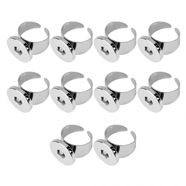Set med 10st Justerbara Tryckknappsbas Ring Smyckestillverkning Hantverk - Silver