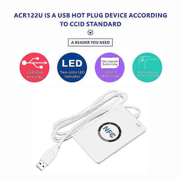 ACR122U RFID IC-kortlæser Duplikator+5XUID/CUID Nøgleringsskriver White