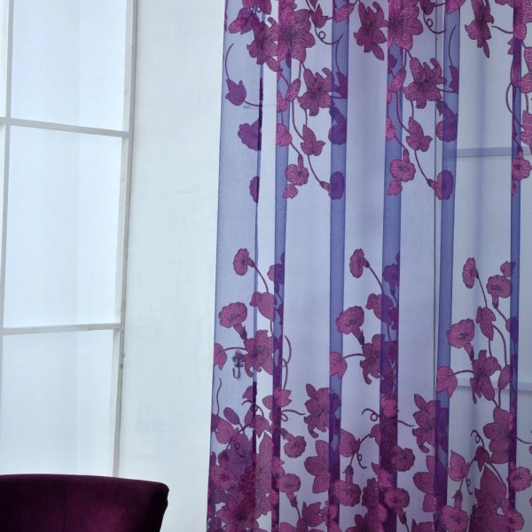 Blommig Panel Gardin Nät Draperi Balkong Kontor Rum Hem Dekoration Lila