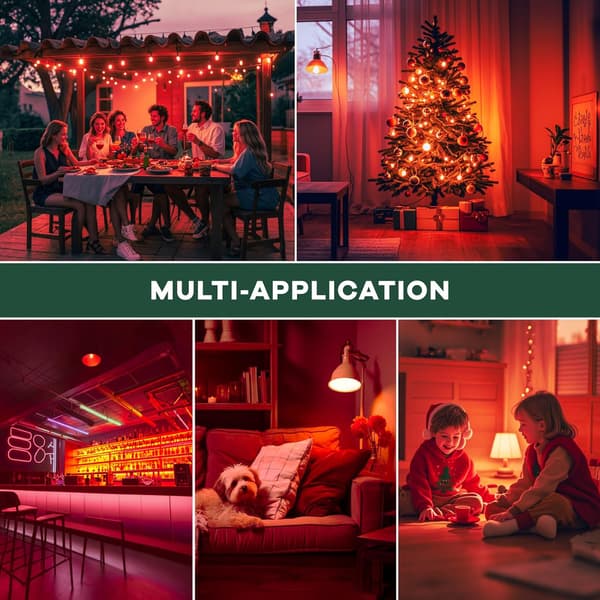 Red LED Bulb E27 A60/9W, E27 Red LED Bulb Incandescent Equivalent 9.0W, E27 Red Bulb for Decoration, Home Party, 4-Pack