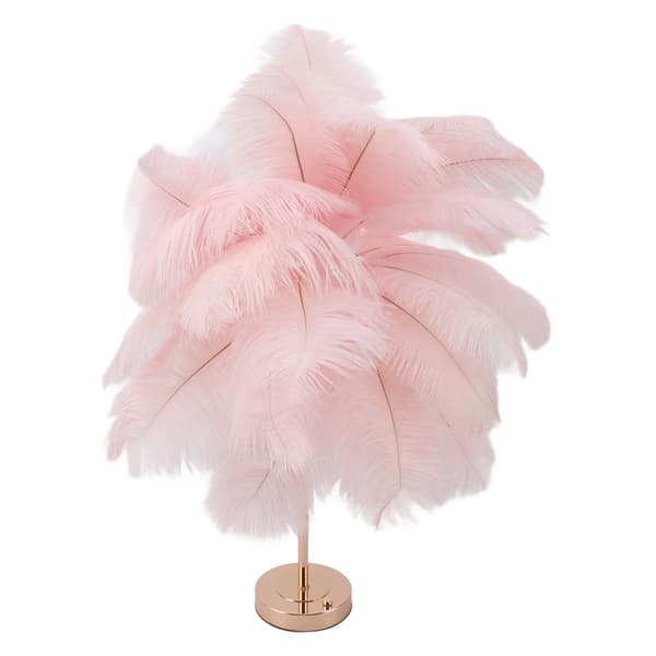 [RM]Pink Feather Table Lamp USB Rechargeable Touch Control Desk Lamp 30 Pcs Built-in Battery