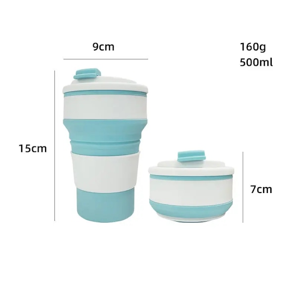 Sport Hopfällbar Mugg Kaffe Vikbar Silikon BPA-fri Hopfällbar Rese Silikonmugg Blue 500ml