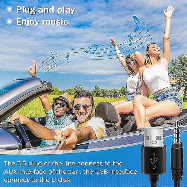 3,5 mm AUX til USB 2.0 lydkabel til bilmusikudstyr Black